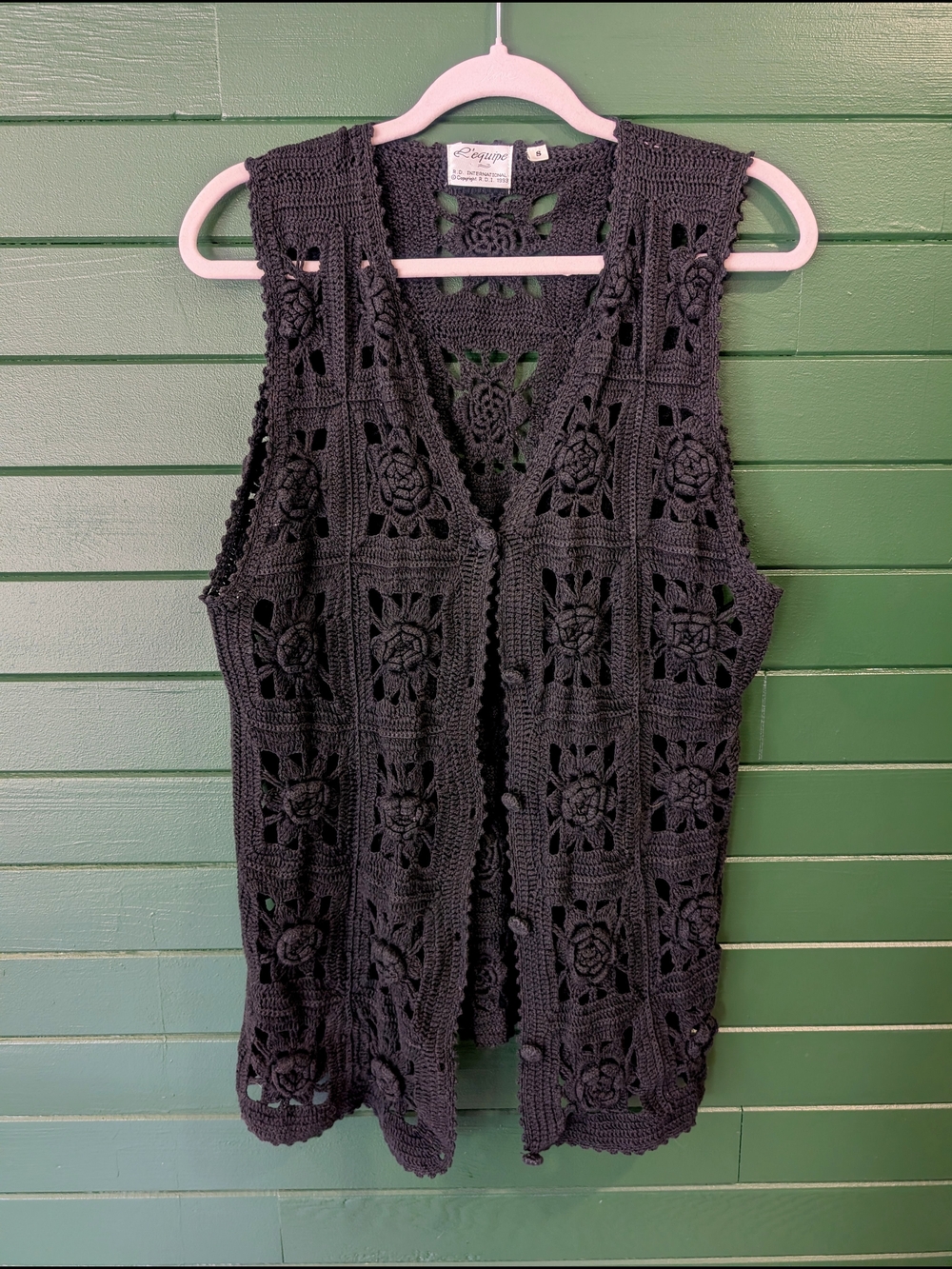 Vintage Black Crochet Floral Vest